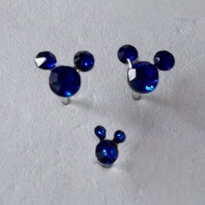 *5/35* Sapphire Blue Mickey Mouse  Nose Stud and Matching Stud Earring Set